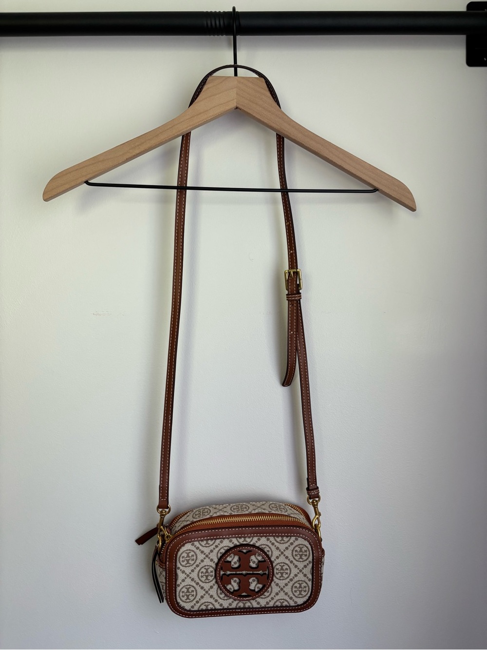 Tory Burch Brown and Cream Logo Crossbody Camera Bag